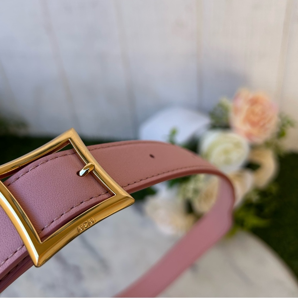 MCM Elegant Pink Belt with Gold Buckle S NEW